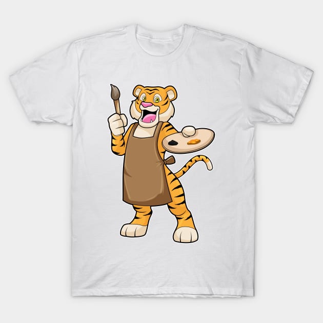 Tiger at Painting with Paint & Brush T-Shirt by Markus Schnabel